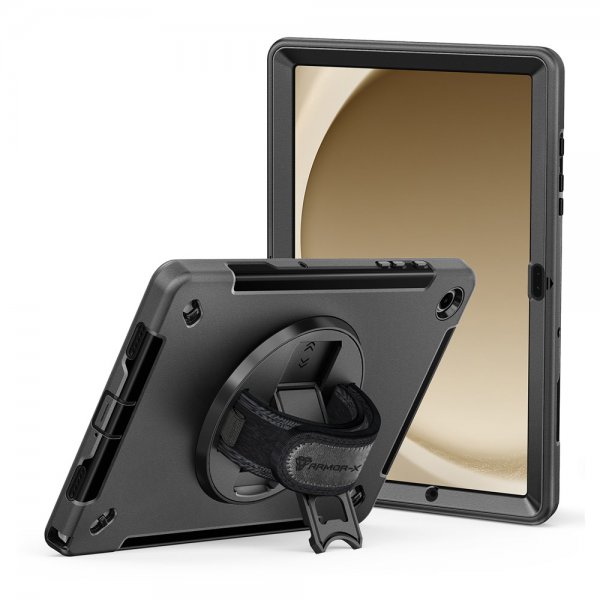 Armor-X Samsung Galaxy Tab A9 Plus -kuori, vedenpitävä kestävä kotelo käsihihnalla ja jalustalla
