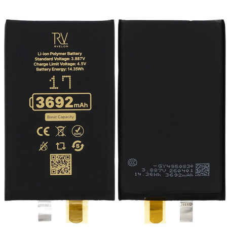 Rvelon Akku iPhone 17 -puhelimelle, 3692mAh, ilman flex-kaapelia
