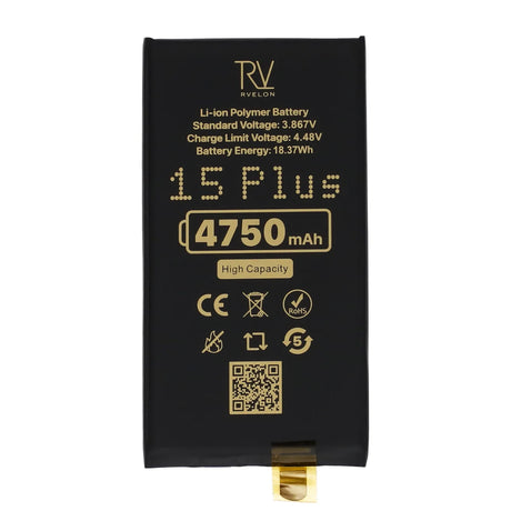 Rvelon Akku iPhone 15 Plus -puhelimeen 4750mAh ilman lattakaapelia