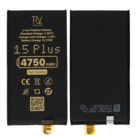 Rvelon Akku iPhone 15 Plus -puhelimeen 4750mAh ilman lattakaapelia
