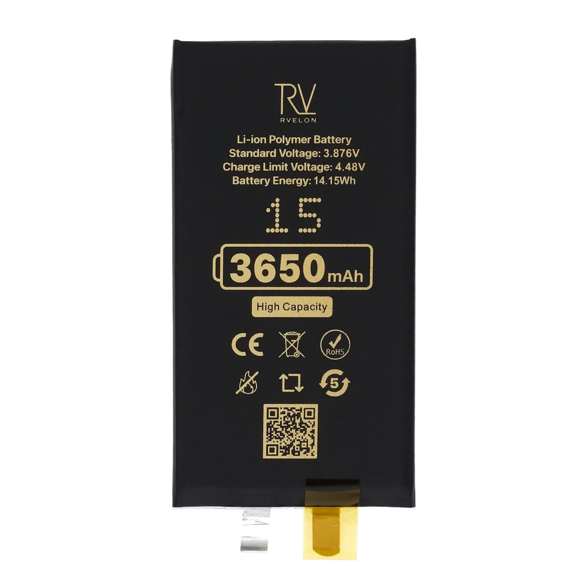 Rvelon Akku iPhone 15 -puhelimeen 3650mAh ilman lattakaapelia