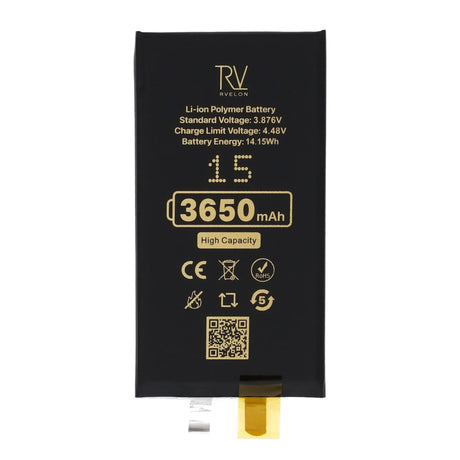 Rvelon Akku iPhone 15 -puhelimeen 3650mAh ilman lattakaapelia
