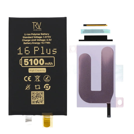 Rvelon Akku iPhone 16 Plus -puhelimeen 5100mAh ilman lattakaapelia