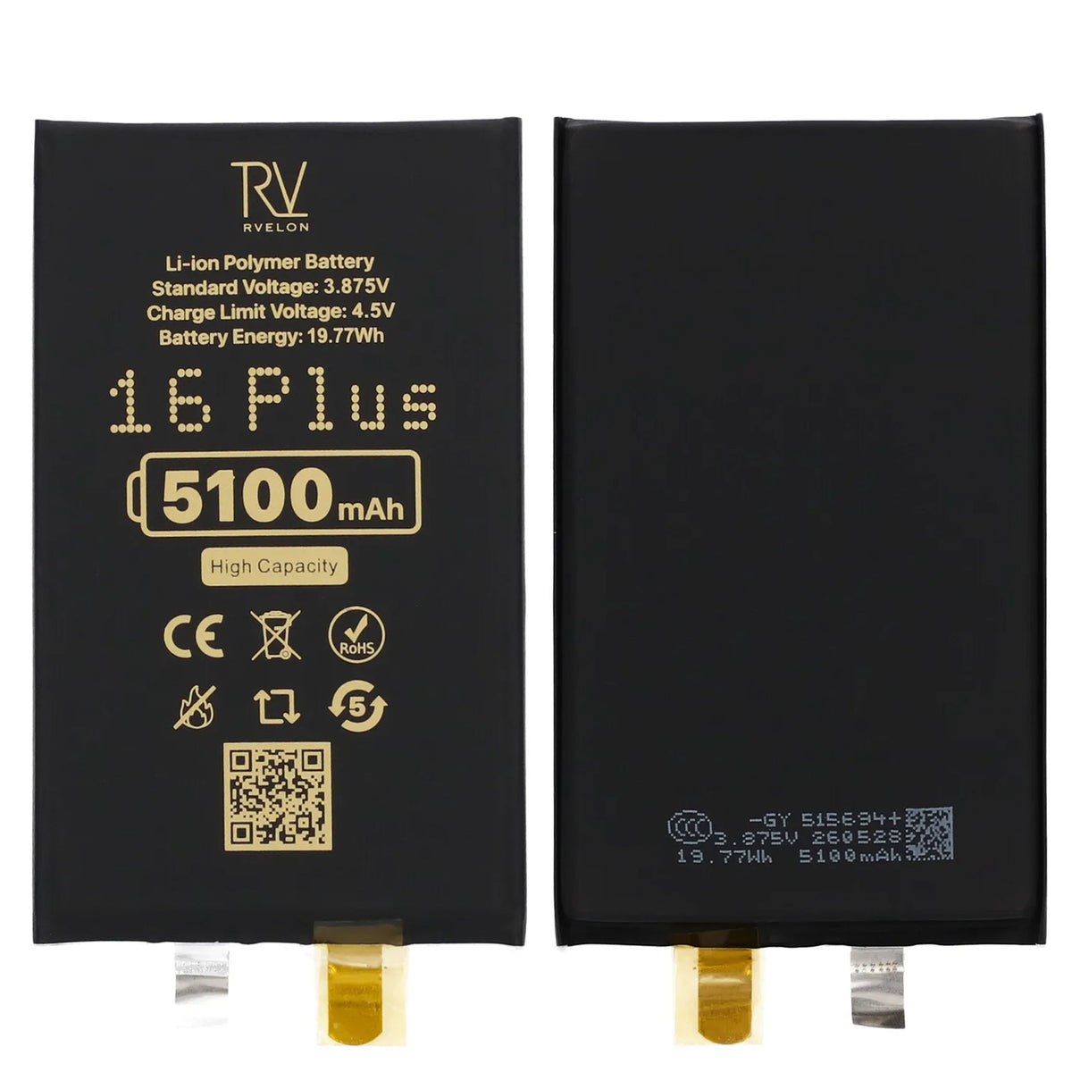 Rvelon Akku iPhone 16 Plus -puhelimeen 5100mAh ilman lattakaapelia