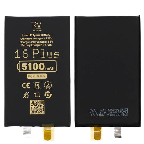 Rvelon Akku iPhone 16 Plus -puhelimeen 5100mAh ilman lattakaapelia