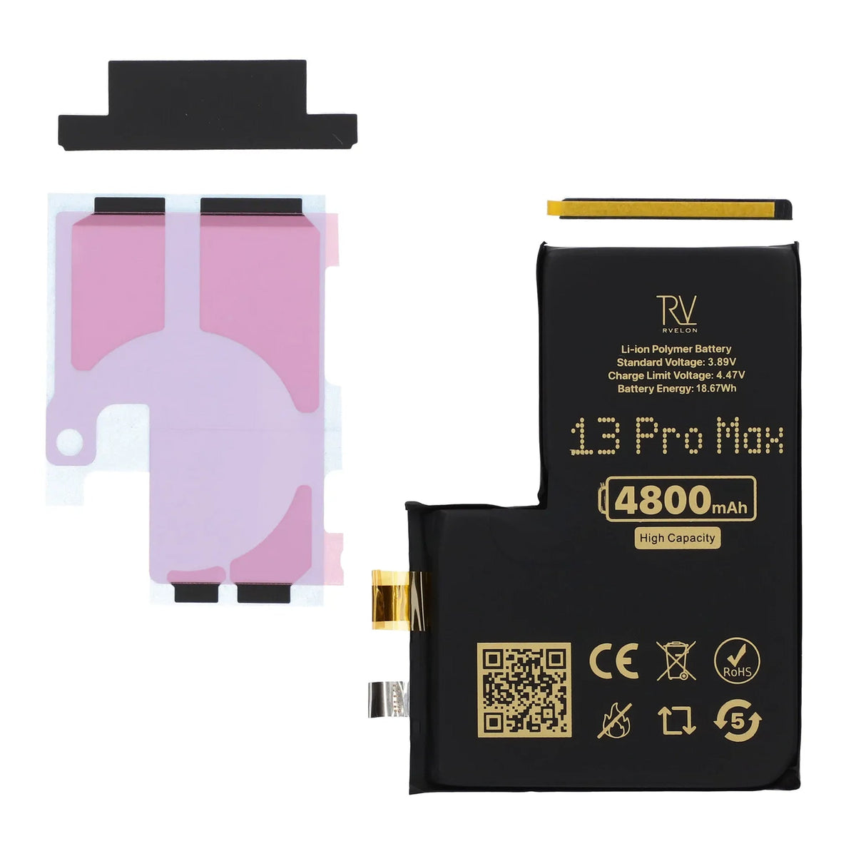 Rvelon Akku iPhone 13 Pro Max -puhelimeen 4800mAh ilman lattakaapelia