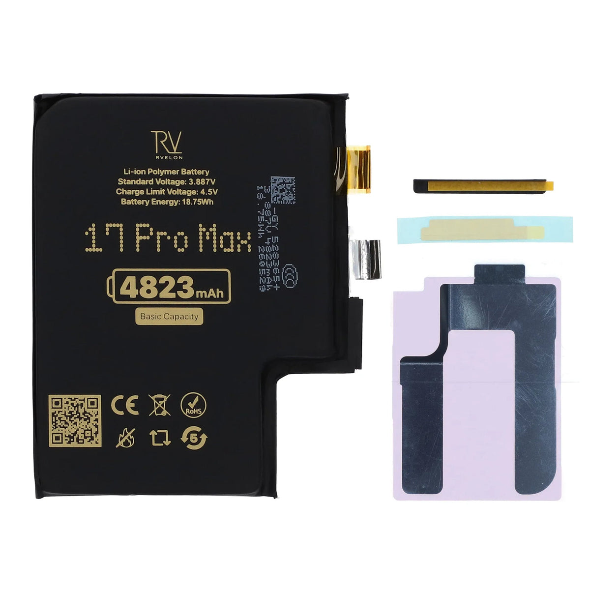 Rvelon Akku iPhone 17 Pro Max -puhelimelle, 4823mAh, ilman flex-kaapelia