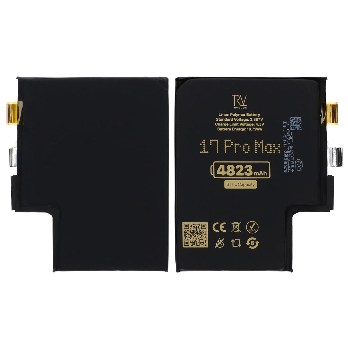 Rvelon Akku iPhone 17 Pro Max -puhelimelle, 4823mAh, ilman flex-kaapelia