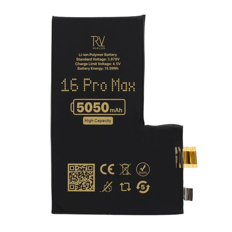Rvelon Akku iPhone 16 Pro Max -puhelimelle, 5050mAh, ilman flex-kaapelia