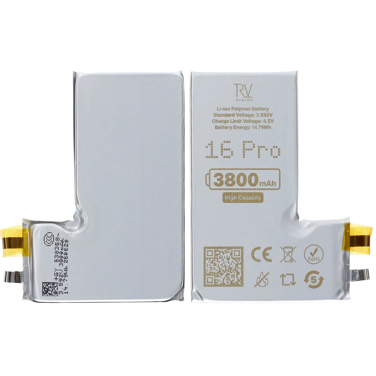Rvelon Akku iPhone 16 Pro -puhelimelle, 3800mAh, ilman flex-kaapelia