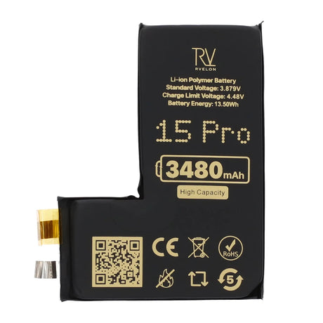Rvelon Akku iPhone 15 Pro -puhelimeen 3480mAh ilman lattakaapelia