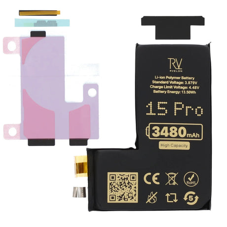 Rvelon Akku iPhone 15 Pro -puhelimeen 3480mAh ilman lattakaapelia