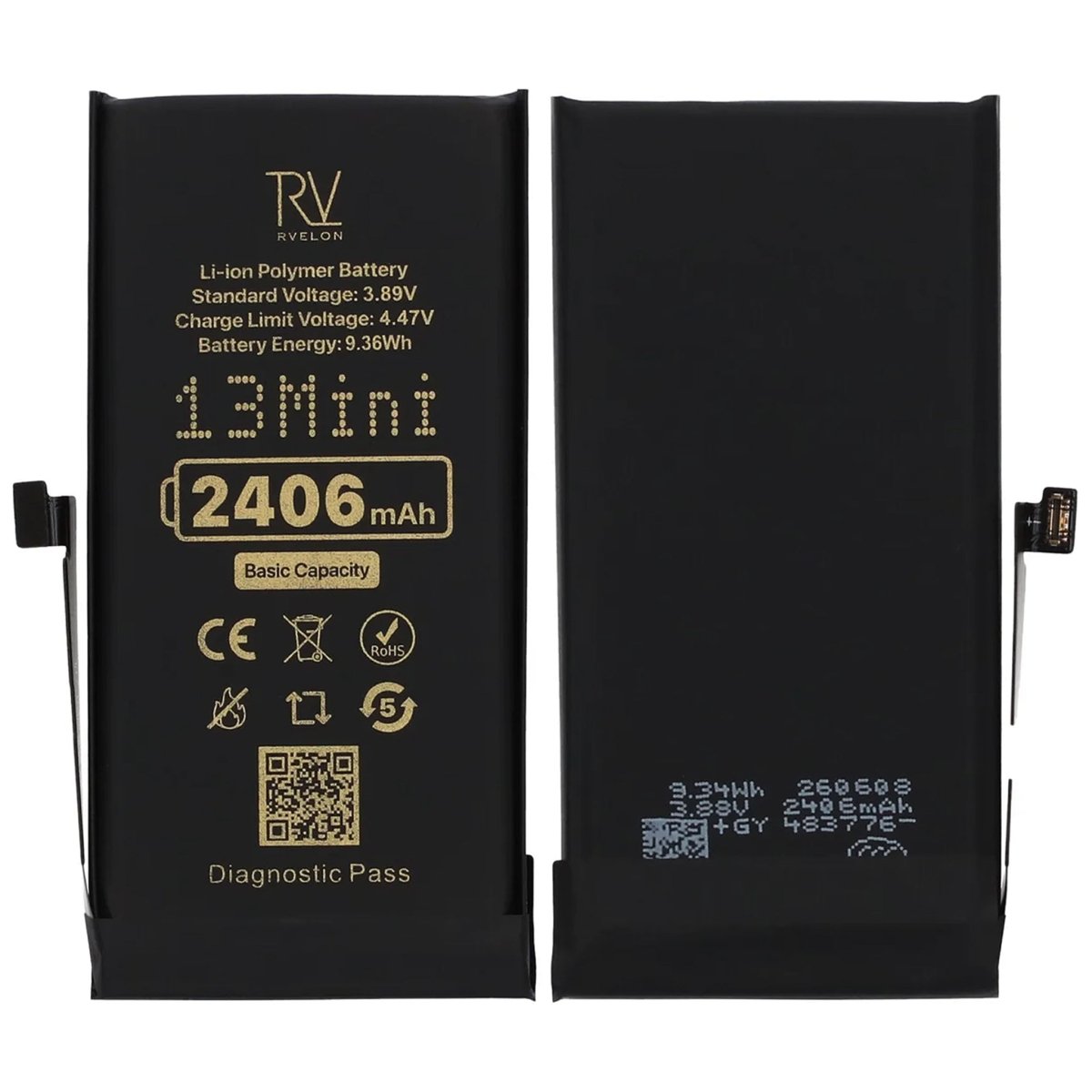 Rvelon Akku iPhone 13 Minille – 2406 mAh:n alkuperäinen kapasiteetti