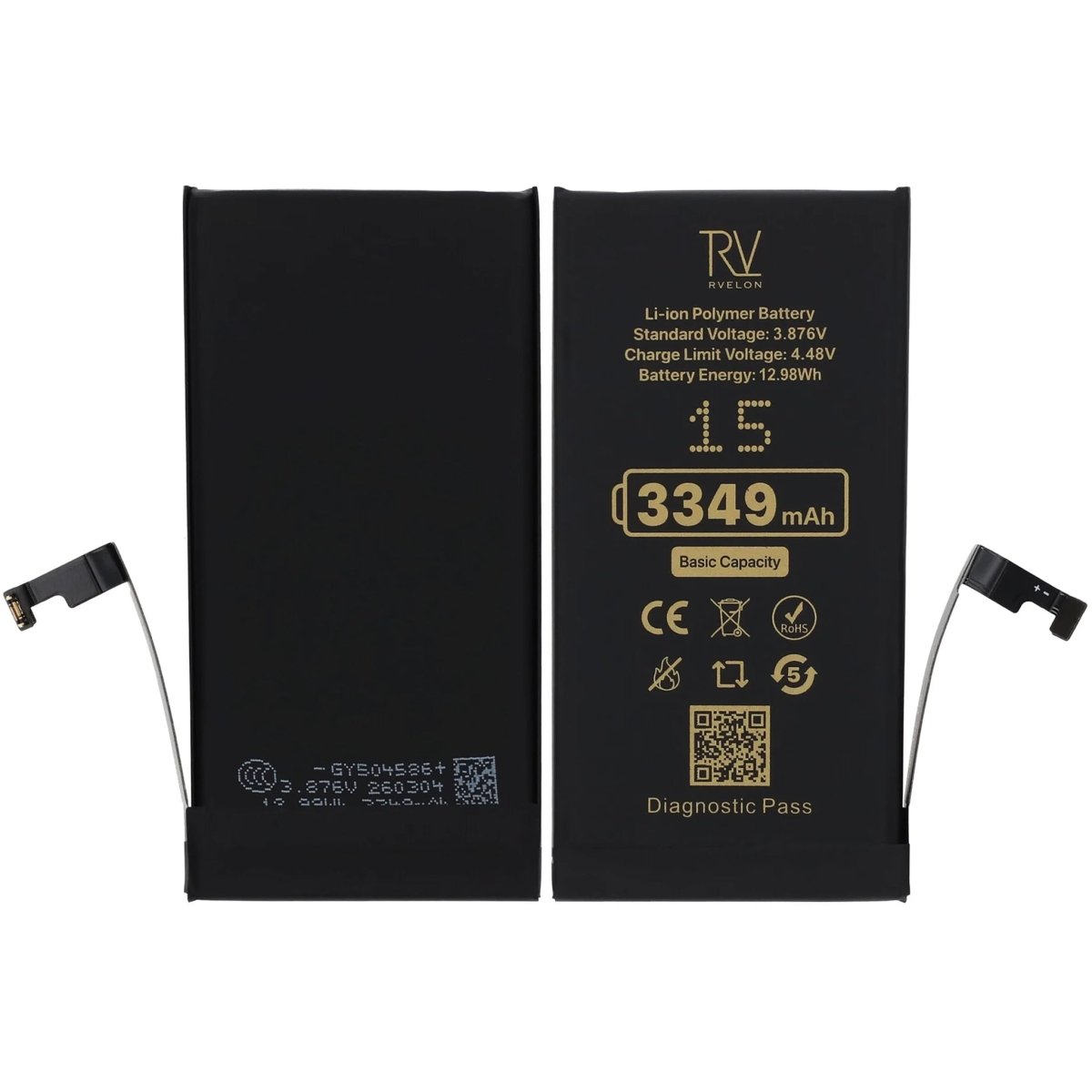 Rvelon Akku iPhone 15 - 3349 mAh Alkuperäinen kapasiteetti