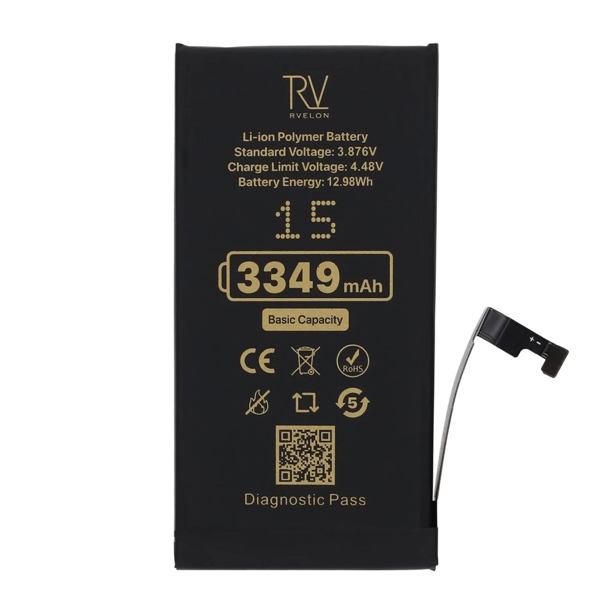Rvelon Akku iPhone 15 - 3349 mAh Alkuperäinen kapasiteetti