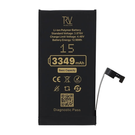 Rvelon Akku iPhone 15 - 3349 mAh Alkuperäinen kapasiteetti