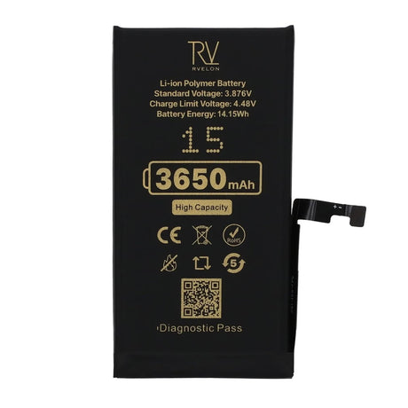 Rvelon Akku iPhone 15 - 3650 mAh Suuri kapasiteetti
