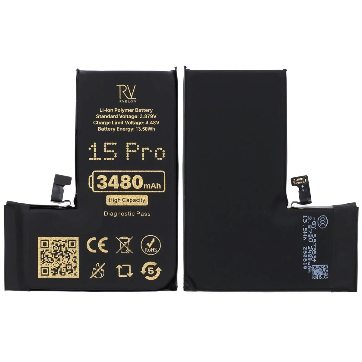 Rvelon Akku iPhone 15 Pro - 3480 mAh Suuri kapasiteetti