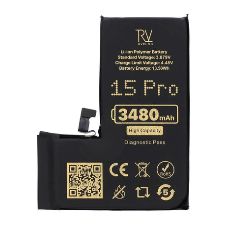 Rvelon Akku iPhone 15 Pro - 3480 mAh Suuri kapasiteetti