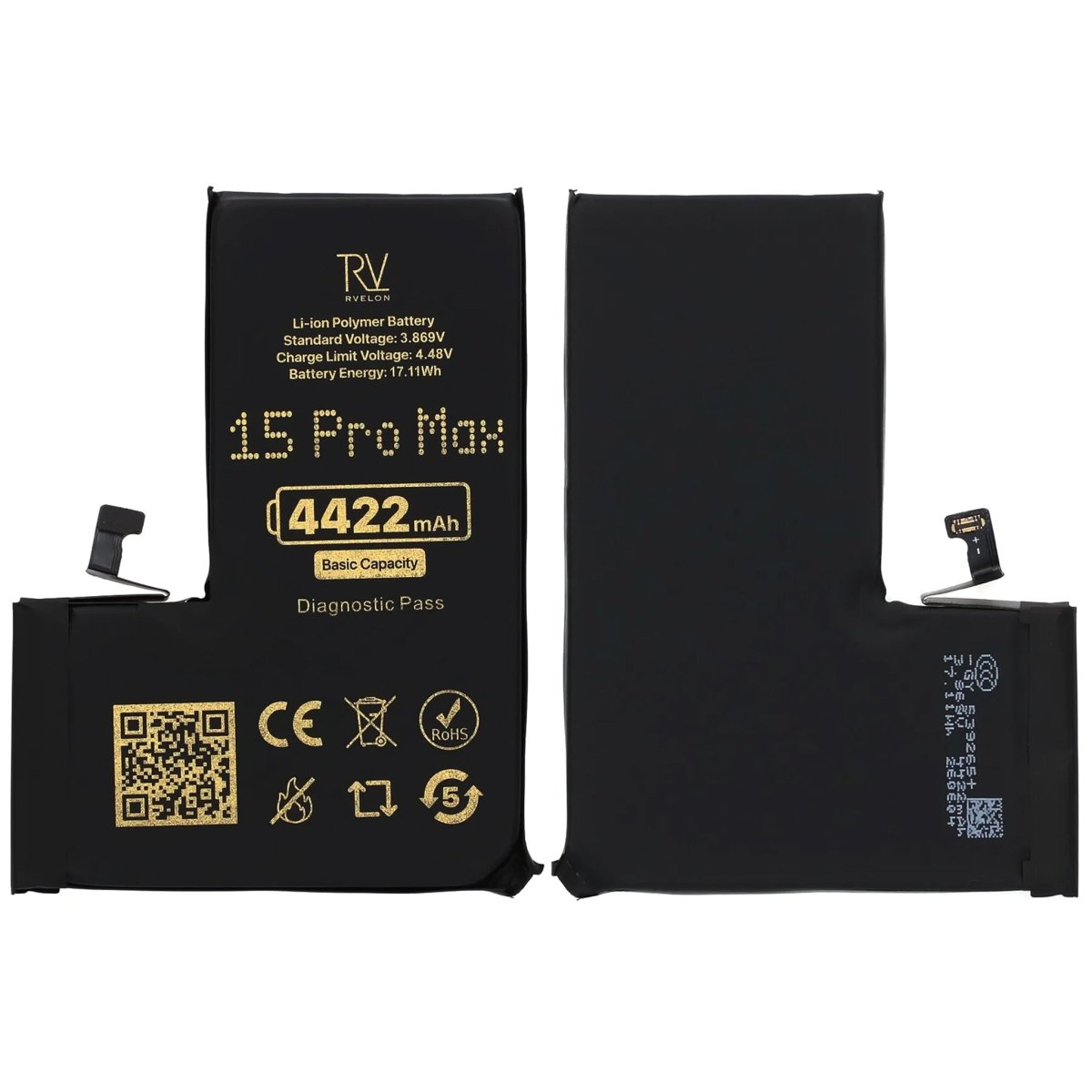 Rvelon Akku iPhone 15 Pro Max - 4422 mAh Alkuperäinen kapasiteetti