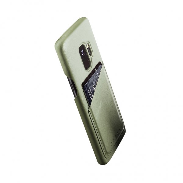 Mujjo Samsung Galaxy S9 Kuori Täysi nahkainen lompakkokotelo oliivinvihreä