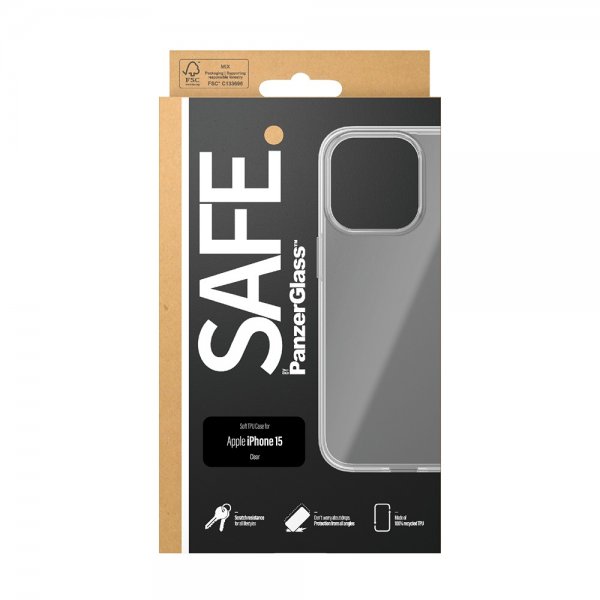 SAFE by PanzerGlass iPhone 15 kuori pehmeä TPU-kotelo läpinäkyvä