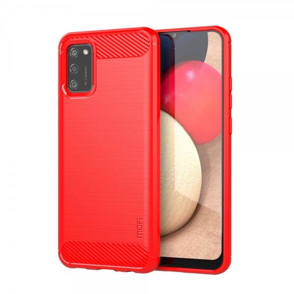 Mofi Samsung Galaxy A02s Kuori Harjattu hiilikuitukuvio Punainen