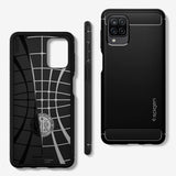 Spigen Samsung Galaxy A12 -suojakuori, Rugged Armor, mattamusta