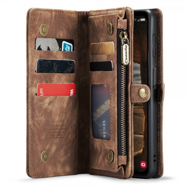 CaseMe Samsung Galaxy A14 -lompakkokotelo, 008 Series irrotettava kuori, ruskea