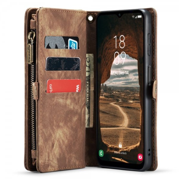 CaseMe Samsung Galaxy A14 -lompakkokotelo, 008 Series irrotettava kuori, ruskea