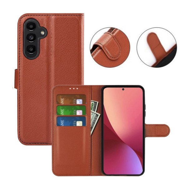 Samsung Galaxy A14 -jalustakuori, ruskea