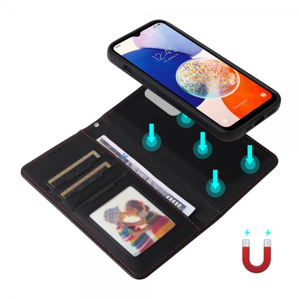 Betopnice Samsung Galaxy A14 -kotelo irrotettavalla kuorella 005 Musta