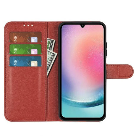 Samsung Galaxy A25 -kotelo jalustalla, ruskea