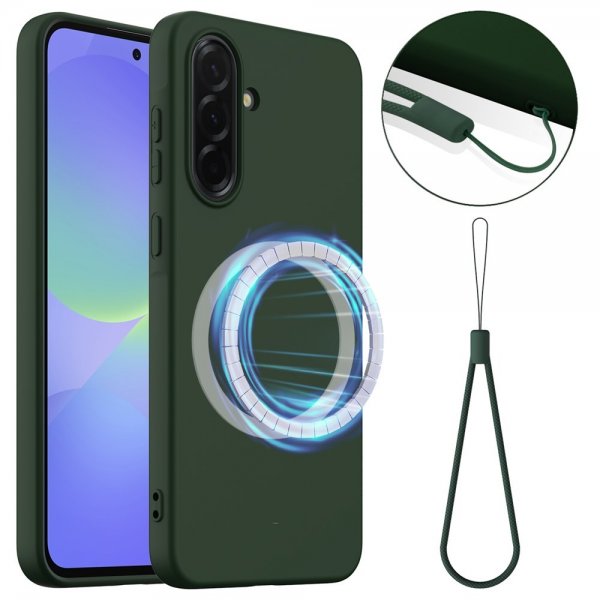 Samsung Galaxy A36/Galaxy A56 Kuori hihnalla silikoni MagSafe Tummanvihreä