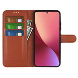 Samsung Galaxy A54 5G -kotelo jalustalla, ruskea