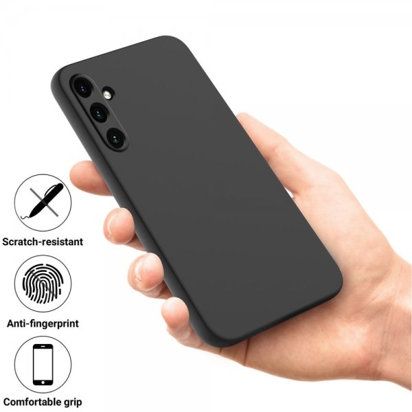 Samsung Galaxy A55 -silikonikuori hihnalla, musta