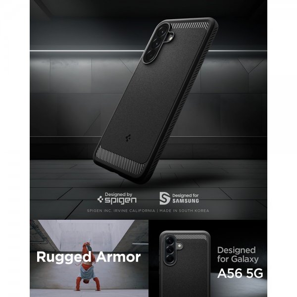 Spigen Samsung Galaxy A56 -suojakuori, Rugged Armor, mattamusta
