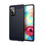 Mofi Samsung Galaxy A72 -kuori, harjattu hiilikuitukuvio, sininen