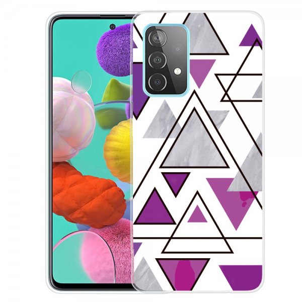 Samsung Galaxy A72 -kuori, marmorikuvioiset kolmiot, lila