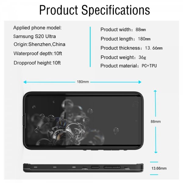 Redpepper Samsung Galaxy S20 Ultra Kuori Vedenkestävä IP68 Musta