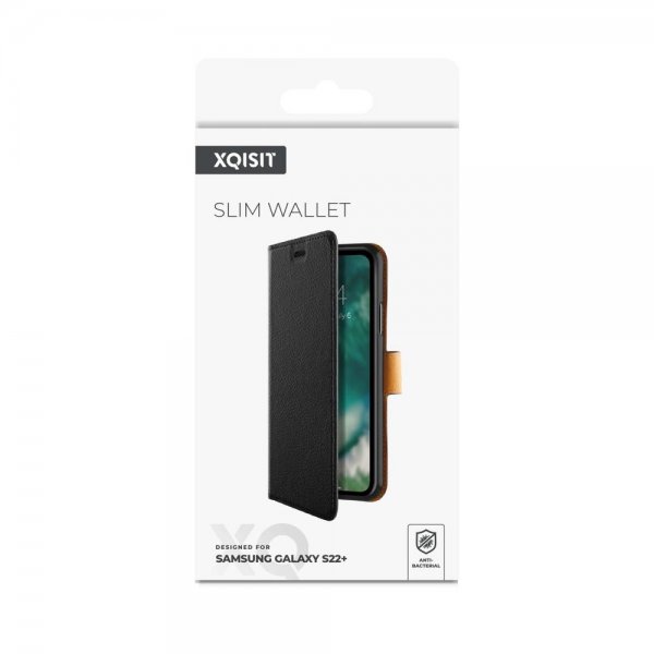 Xqisit Samsung Galaxy S22 Plus Kotelo Slim Wallet Selection Musta