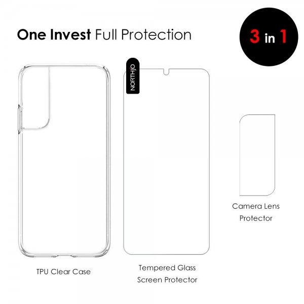 Northjo Samsung Galaxy S22 Plus kuoret näytönsuojalla ja kamerasuojalla 3-in-1