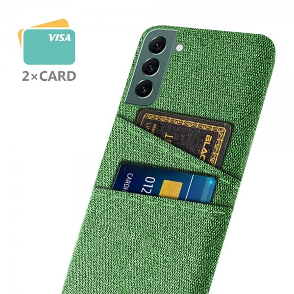 Samsung Galaxy S22 Plus Suojakuori Kaksi Korttipaikkaa Kangas Vihreä