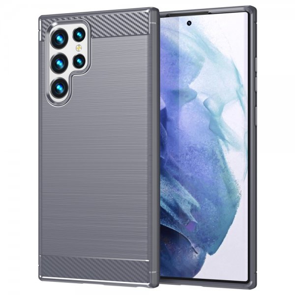 Samsung Galaxy S22 Ultra Kuori Harjattu hiilikuitukuvio Harmaa