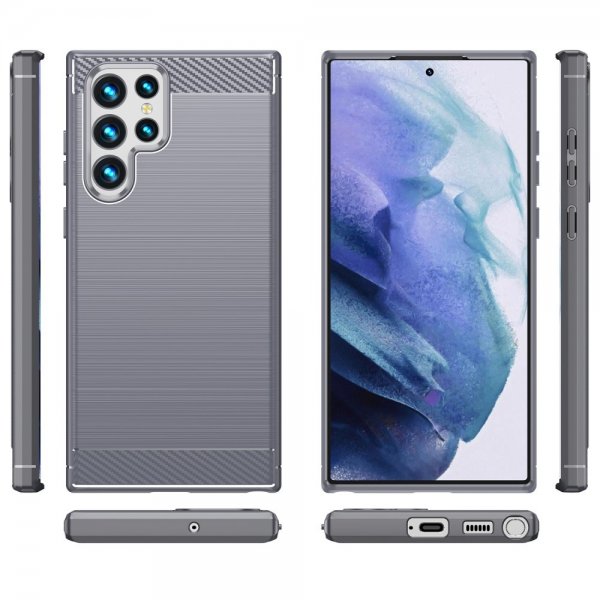 Samsung Galaxy S22 Ultra Kuori Harjattu hiilikuitukuvio Harmaa