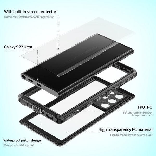 Redpepper Samsung Galaxy S22 Ultra Kuori Vedenpitävä IP68 Musta