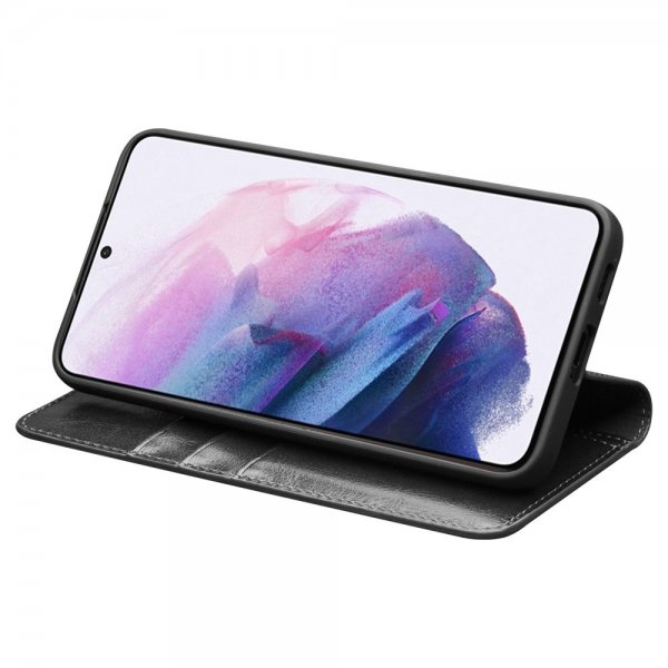 Qialino Samsung Galaxy S23 Kotelo Aito Nahka Korttipaikka Musta