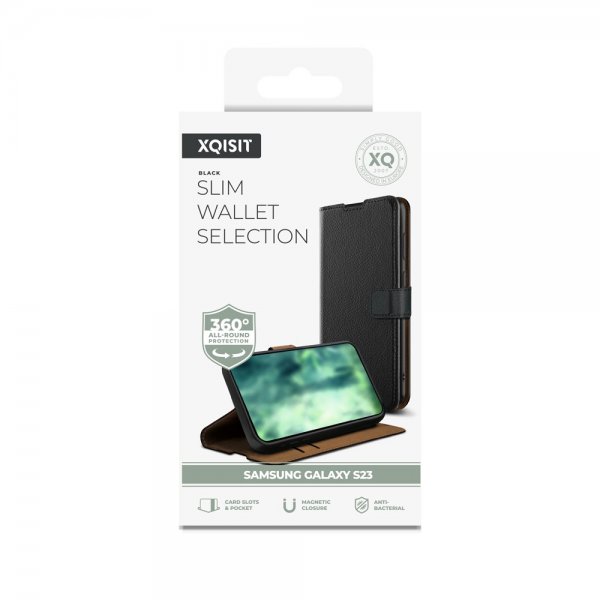 Xqisit Samsung Galaxy S23 Kotelo Slim Wallet Selection Musta