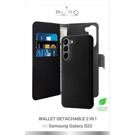 Puro Samsung Galaxy S23 Suojakotelo Wallet Detachable 2 in 1 Musta