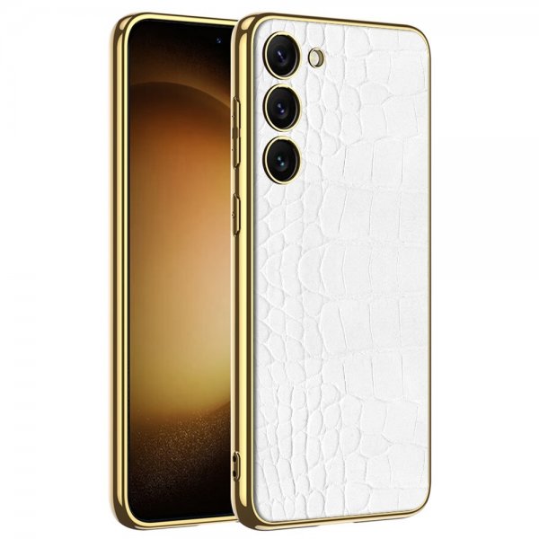 GKK Samsung Galaxy S23 Plus -suojakotelo, krokotiilikuvioitu, valkoinen